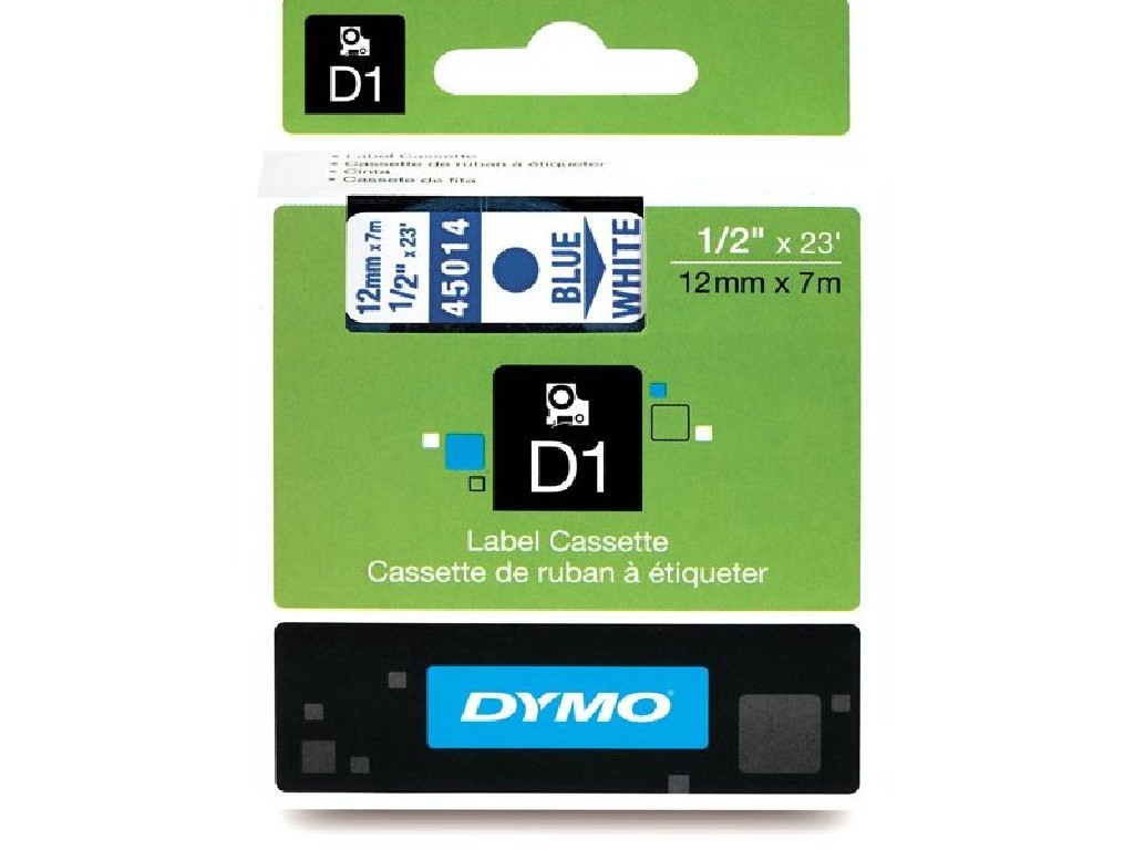 CINTA ROTULAR ELEC. 12MMx7M. DYMO D1 AZUL/S/BLANCO