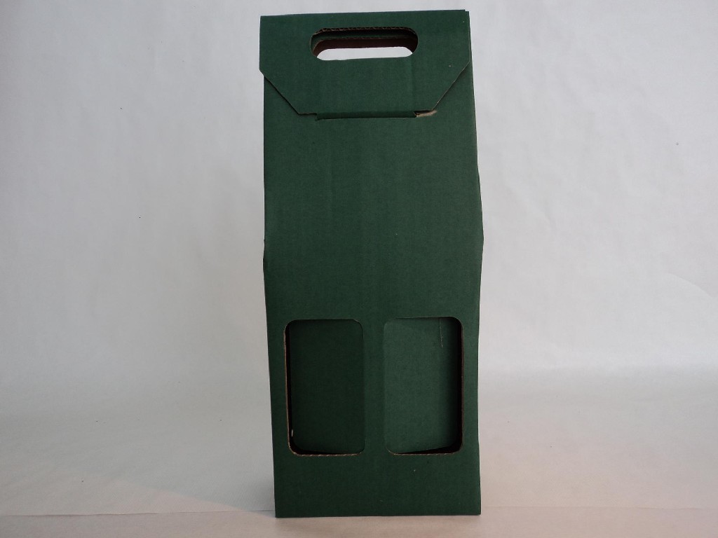 CAJA CARTON PARA 2 BOTELLAS VERDE