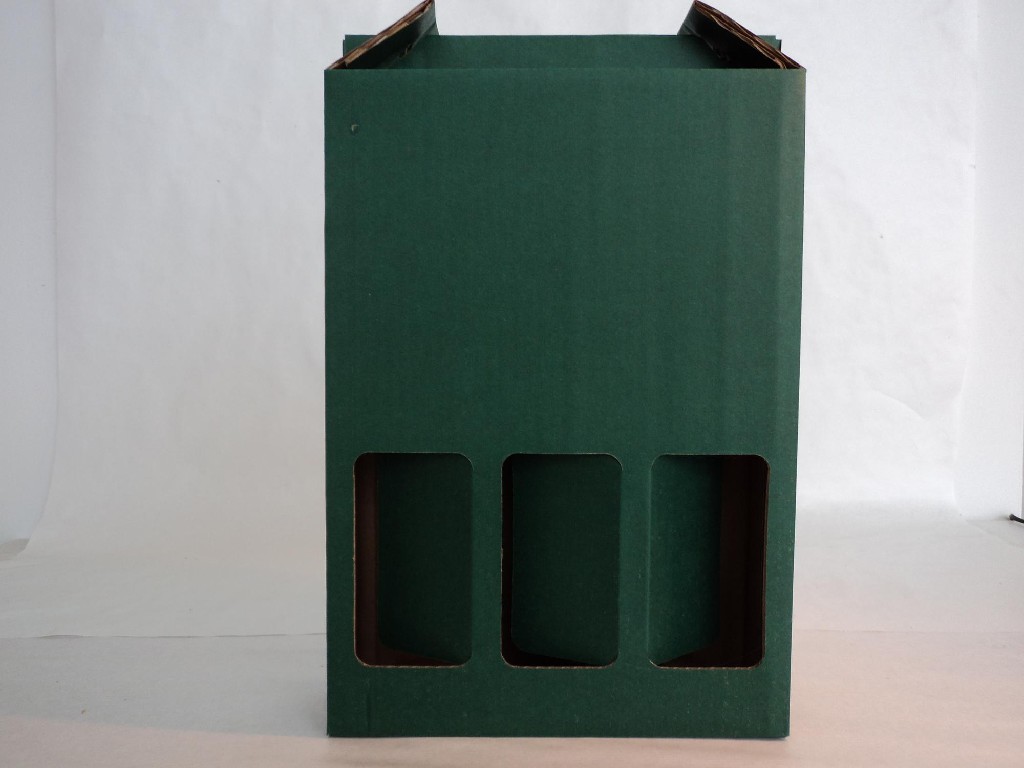 CAJA CARTON PARA 3 BOTELLAS VERDE