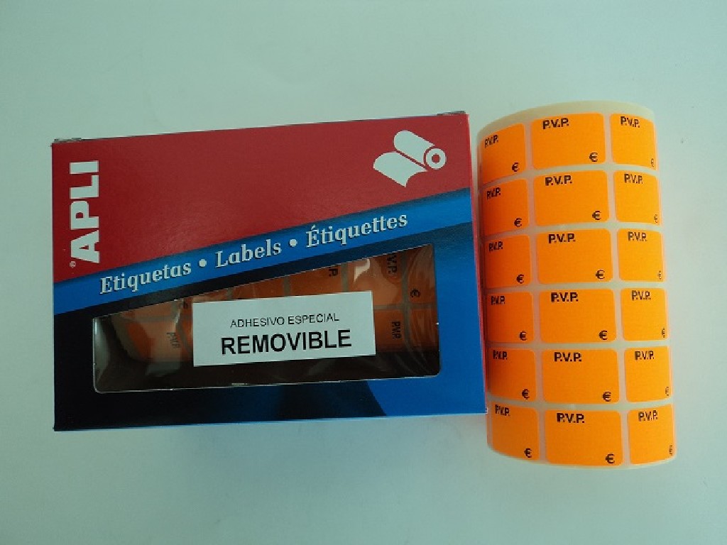 ETIQUETAS BOBINA PVP EUROS NARANJA 12 X 18 APLI