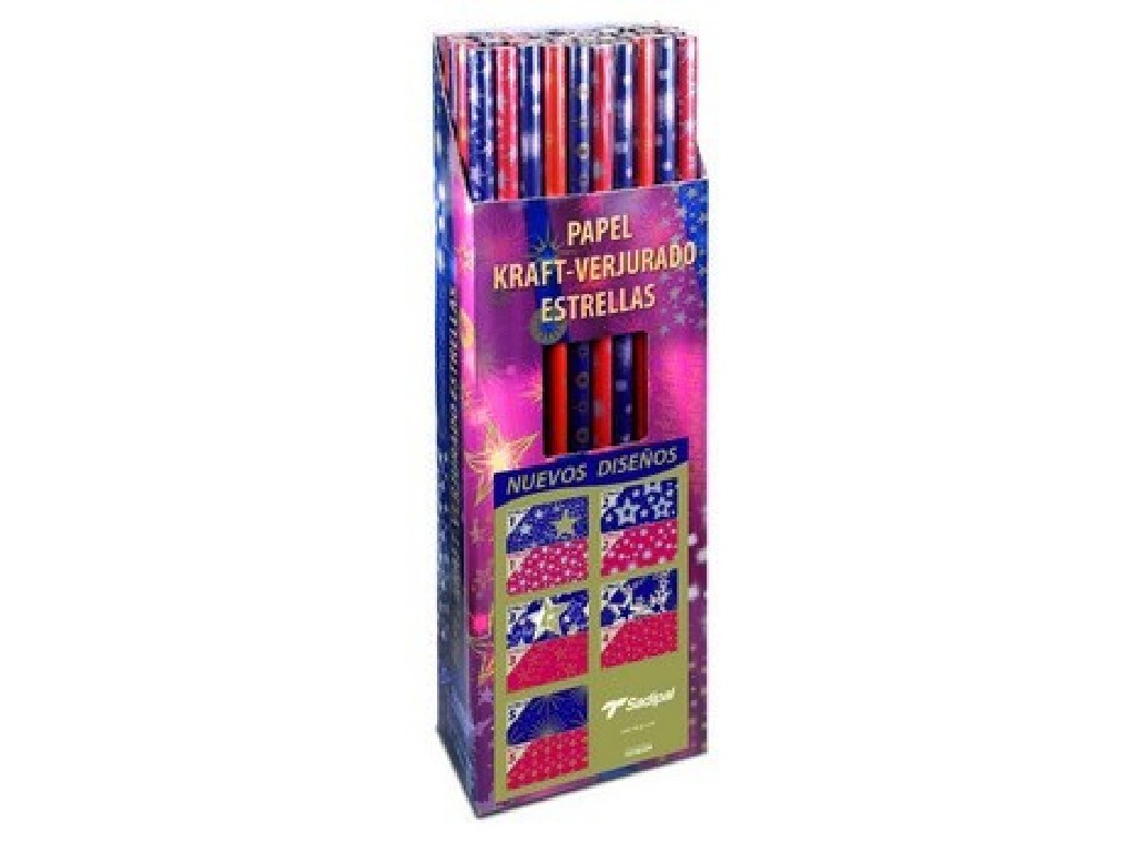 PAPEL KRAFT ESTRELLAS AZUL/ROJO EXPO. 11248 35 ROL