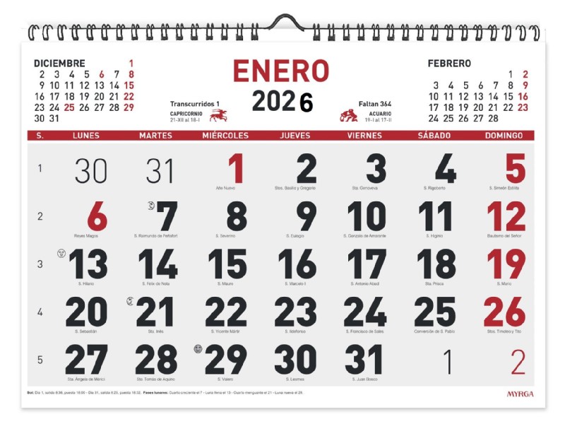 CALENDARIO 2026 PARED MYRGA 43x31 ESPIRAL 1595