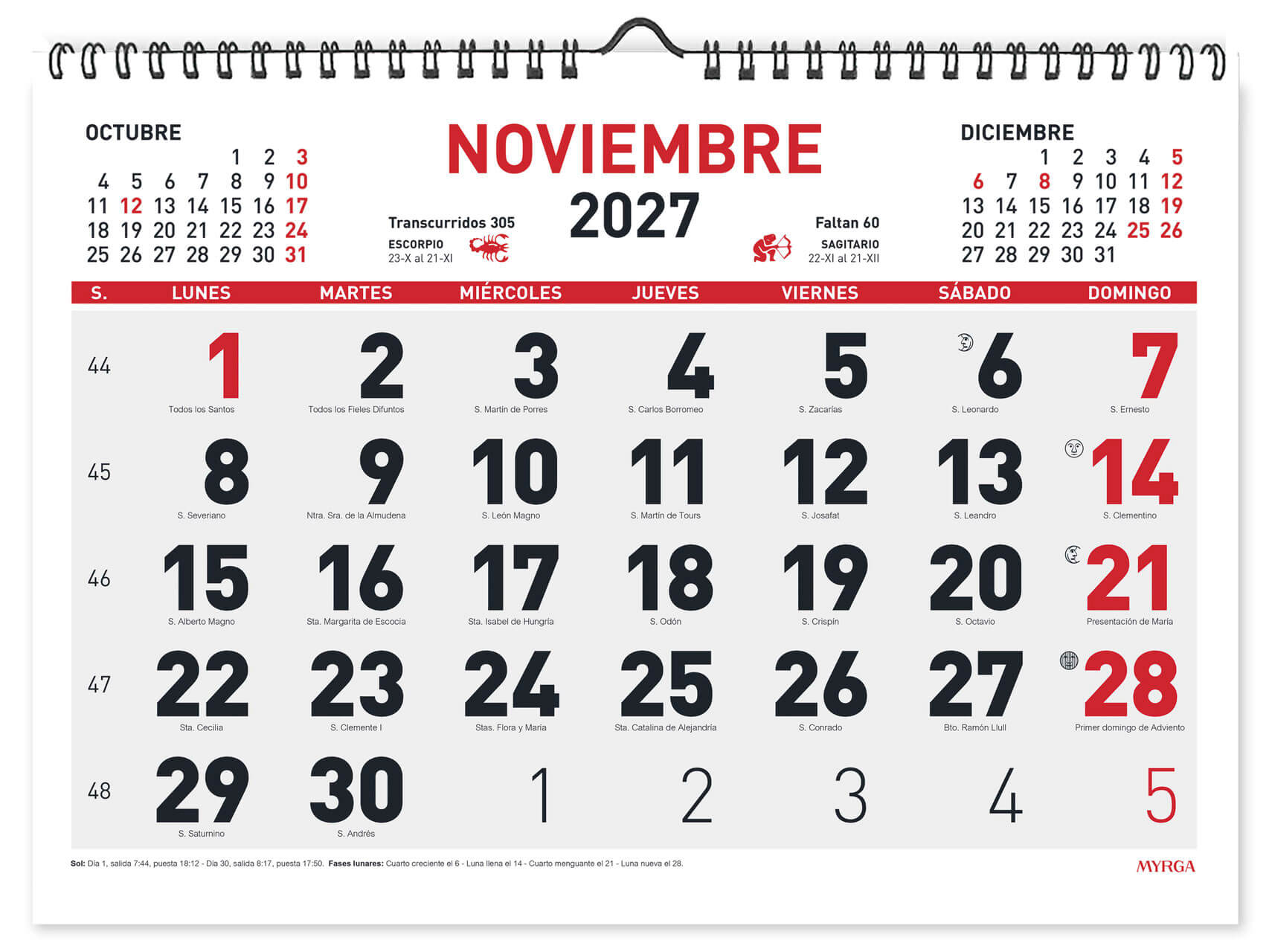 CALENDARIO 2027 PARED MYRGA 30x21 ESPIRAL 1590