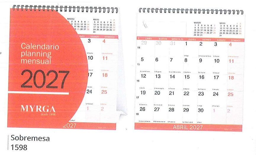 CALENDARIO 2027 SOBREMESA MYRGA 1598 15x20 CM