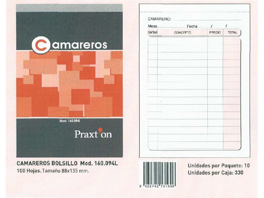 TALONARIO PRAXTON CAMARERO BOLSILLO 160094L