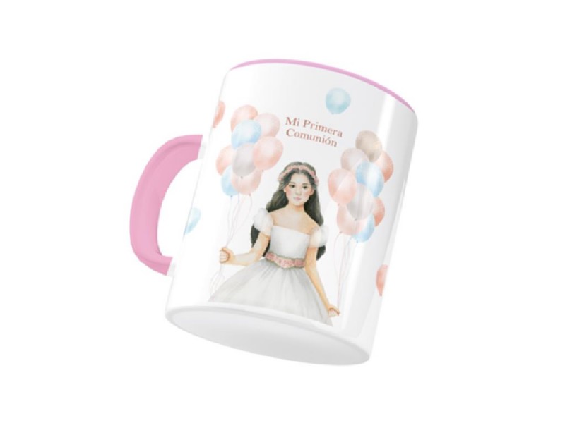 TAZA COMUNION ARGUVAL 48696 CERAMICA GLOBOS NIÑA 