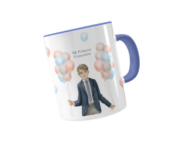 TAZA COMUNION ARGUVAL 48697 CERAMICA GLOBOS NIÑO